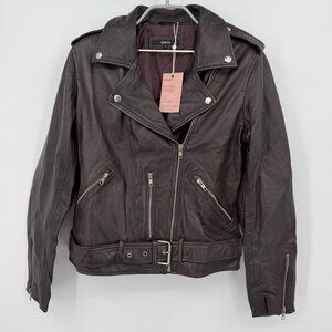 Quince Women's Port Leather Motorcycle Jacket size L Large Sheep Leather Belted